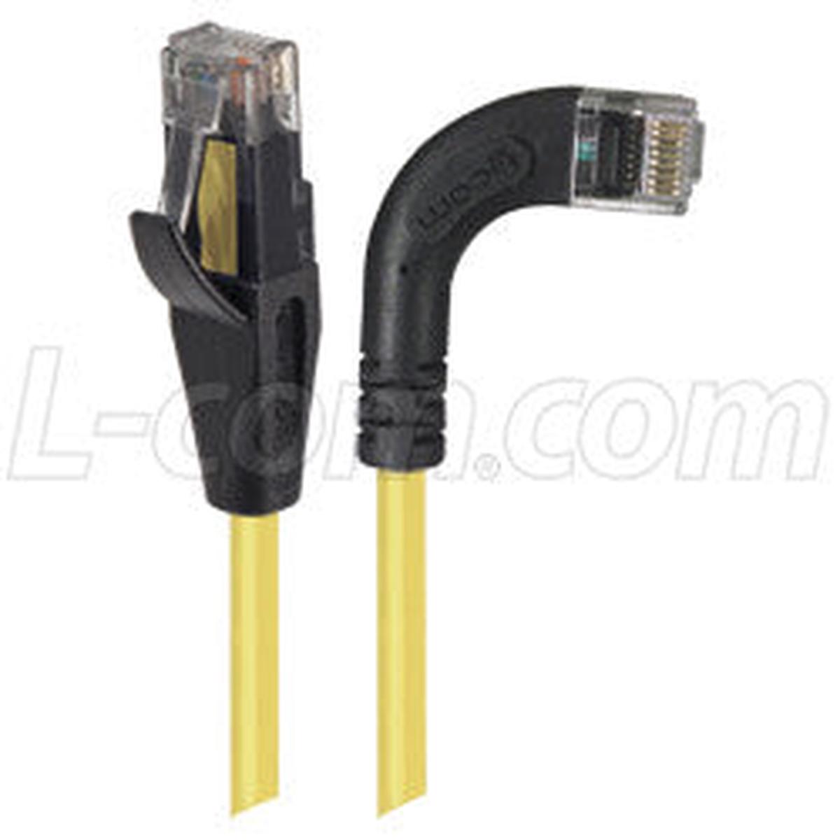Cat 5E Right Angle Patch Cable, Straight/ Right Angle Right Exit, Yellow, 7.0 ft