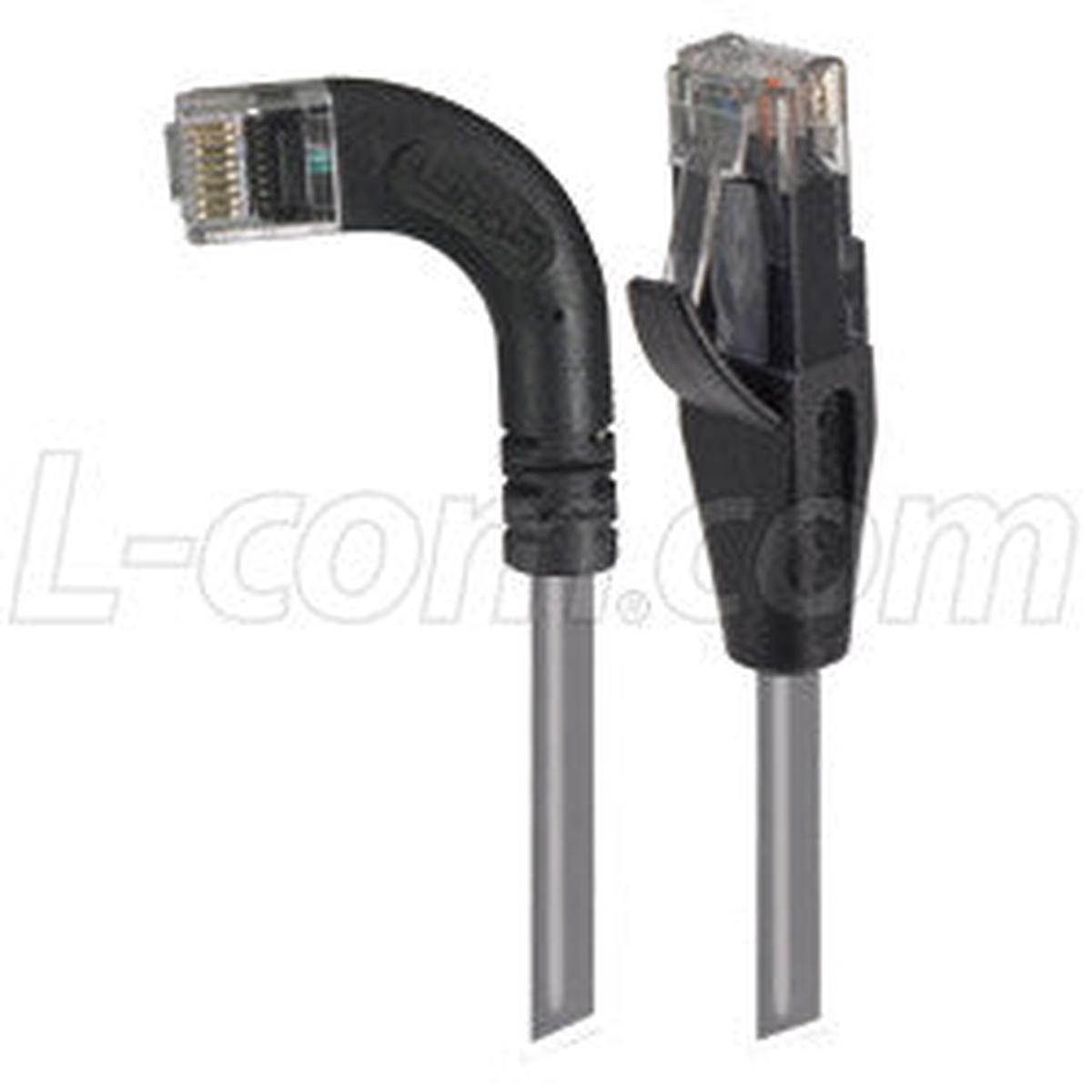 Cat 5E Right Angle Patch Cable, Straight/ Right Angle Left Exit, Gray, 25.0 ft