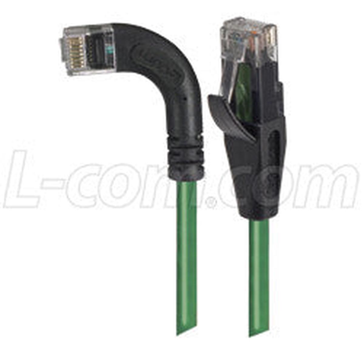 Cat 5E Right Angle Patch Cable, Straight/ Right Angle Left Exit, Green, 10.0 ft
