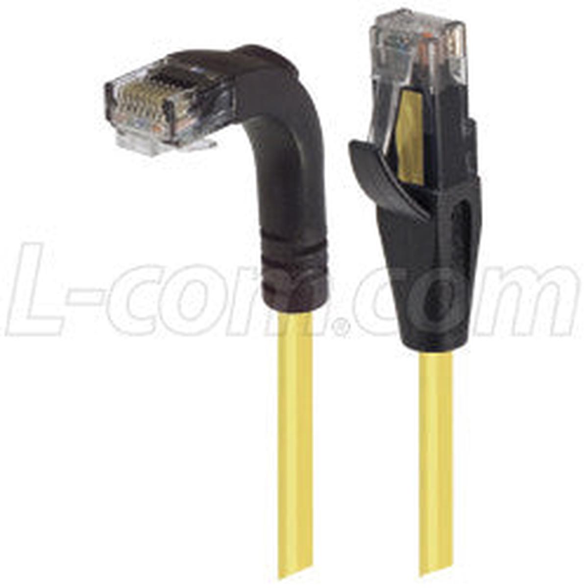 Cat 5E Right Angle Patch Cable, Straight/Right Angle Down, Yellow, 3.0 ft