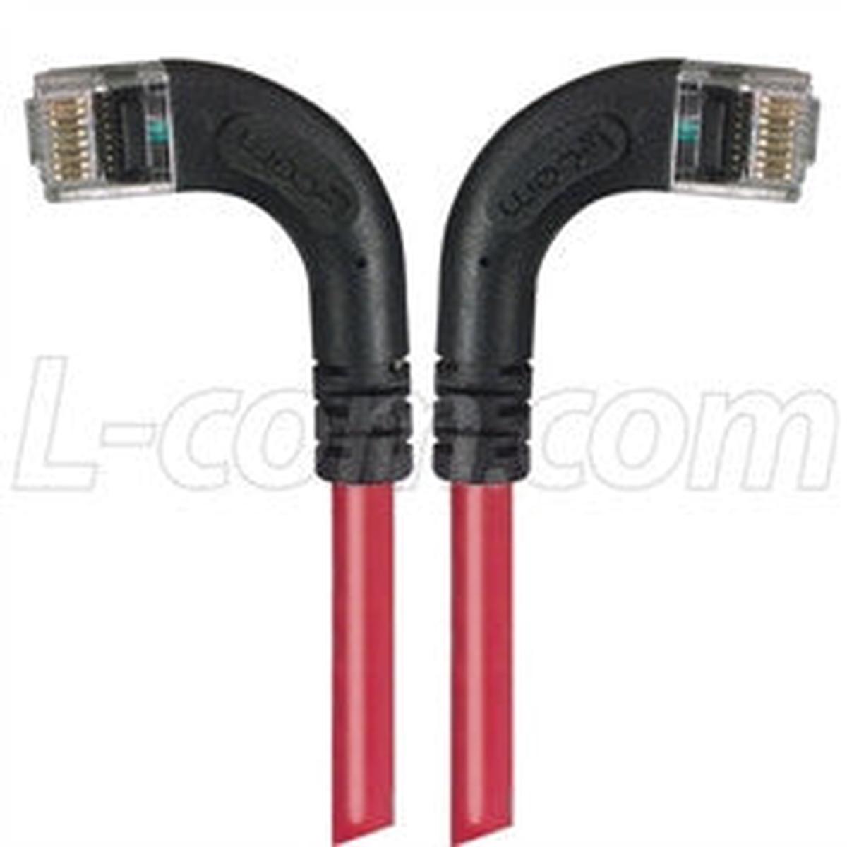 Cat 5E Right Angle Patch Cable, RA Left Exit/RA Right Exit, Red, 2.0 ft