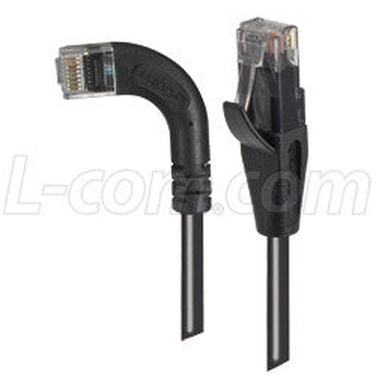 Cat 5E Right Angle Patch Cable, Straight/ Right Angle Left Exit, Black, 25.0 ft