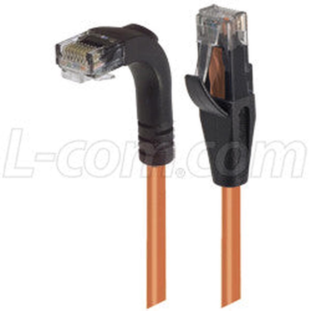 Cat 5E Right Angle Patch Cable, Straight/Right Angle Down, Orange, 3.0 ft