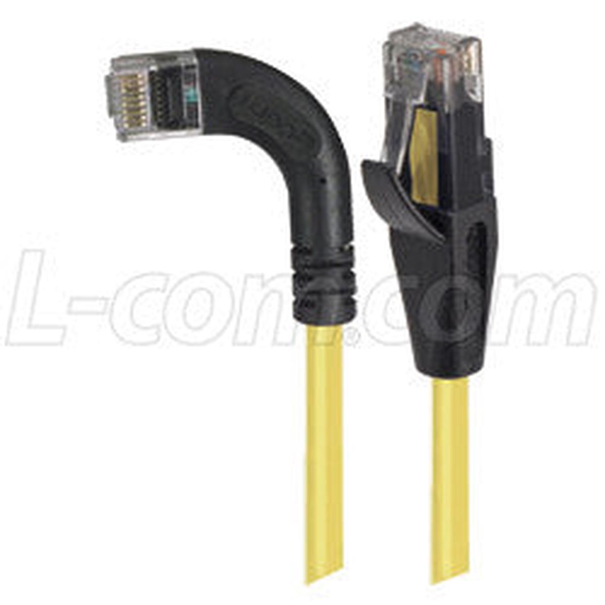 Cat 5E Right Angle Patch Cable, Straight/ Right Angle Left Exit, Yellow, 30.0 ft