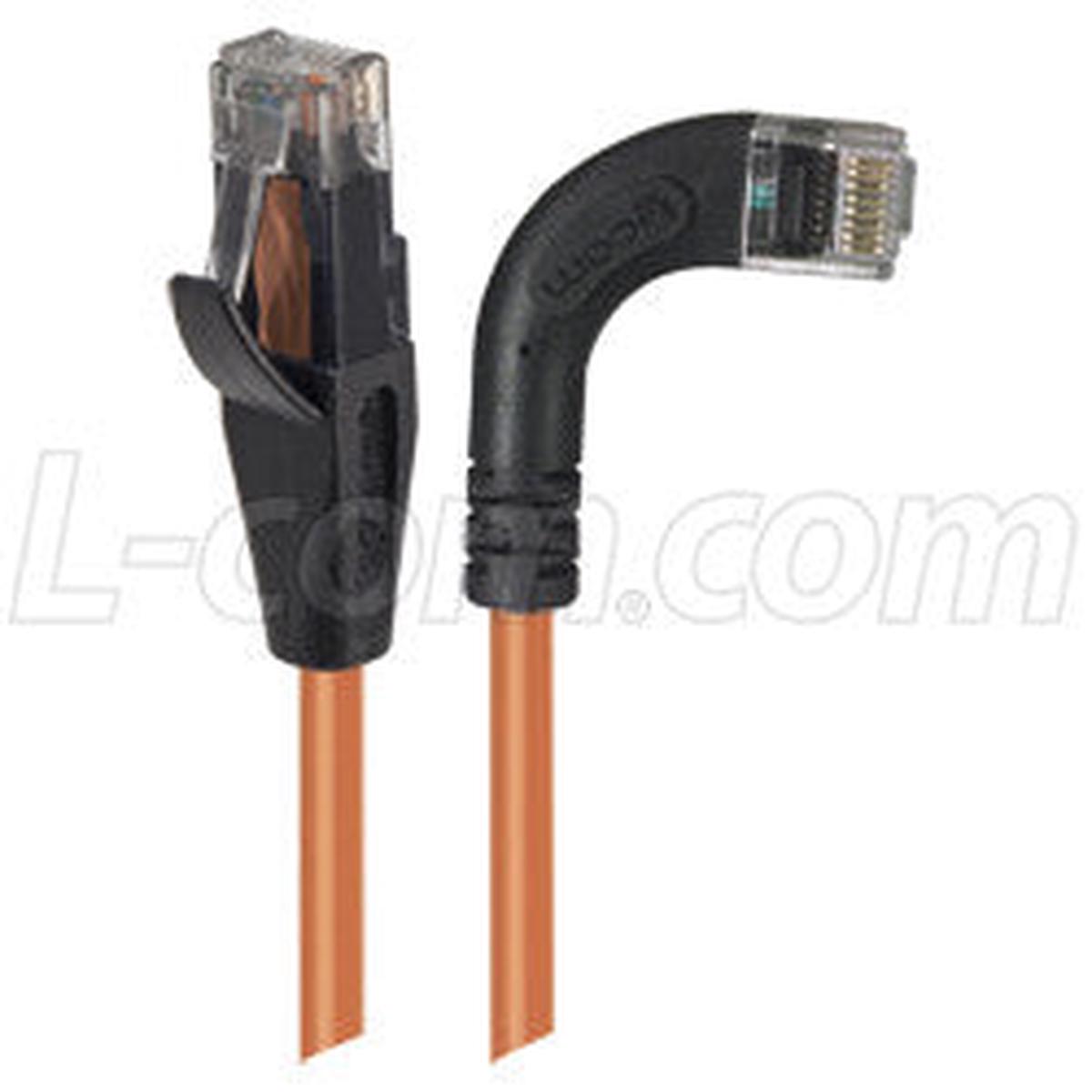 Cat 5E Right Angle Patch Cable, Straight/ Right Angle Right Exit, Orange, 15.0 ft