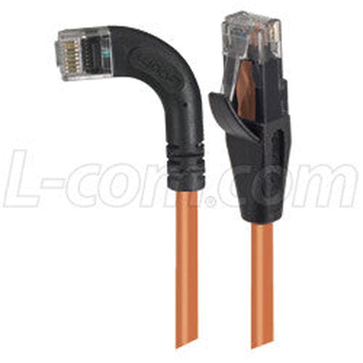 Cat 5E Right Angle Patch Cable, Straight/ Right Angle Left Exit, Orange, 1.0 ft