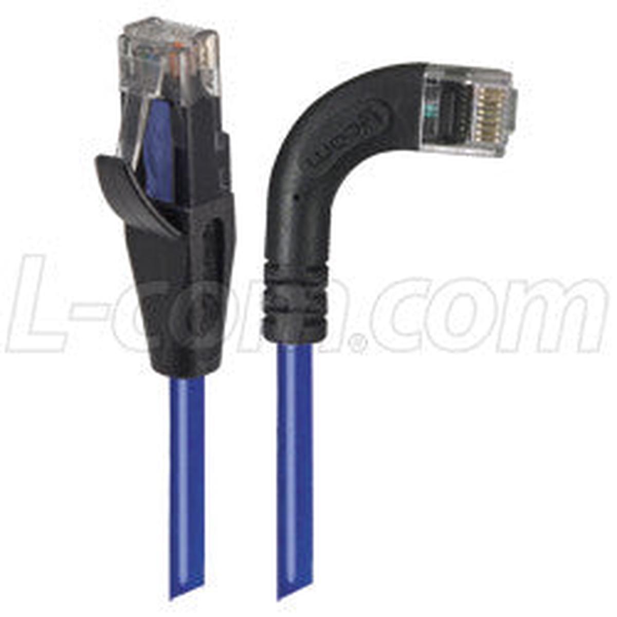 Cat 5E Right Angle Patch Cable, Straight/ Right Angle Right Exit, Blue 10.0 ft