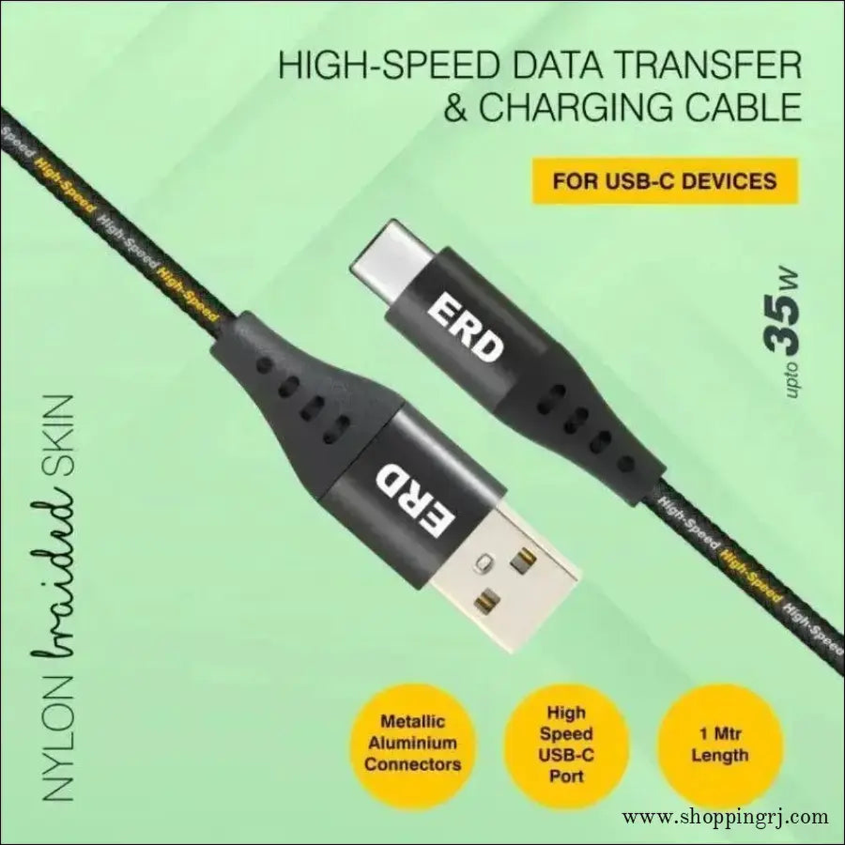 ERD UC 131 USB-C 35watt Braided Data Cable