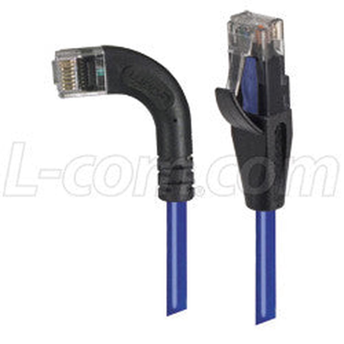Cat 5E Right Angle Patch Cable, Straight/ Right Angle Left Exit, Blue 15.0 ft